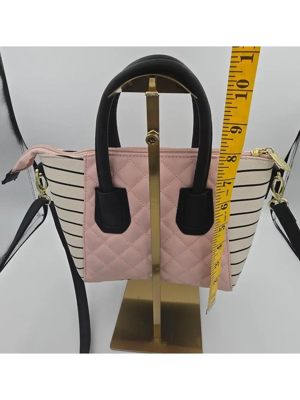 Betsey Johnson White Pink Black Quilted Satchel Shoulder Bag